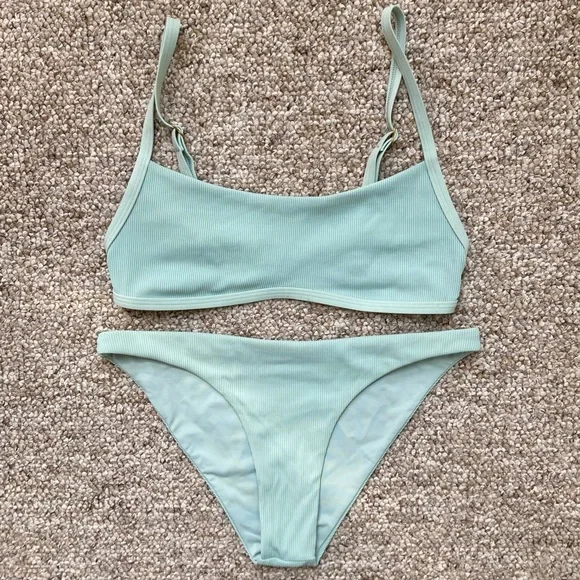 L*SPACE Gemma Ribbed Bikini in Light Turquoise - Small - Picture 3 of 16